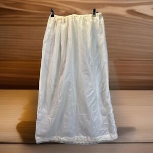 True Vintage Antique Homemade Slip Maxi Long M Prairie Victorian‎ Ivory Nylon